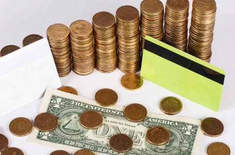 Gold money stack macro Stock Photos