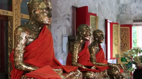 Gold Monks Temple Stock Footage 42706651