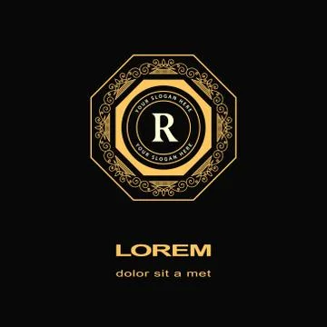 Gold Monogram logo. Abstract style Letter emblems R Stock-Illustration