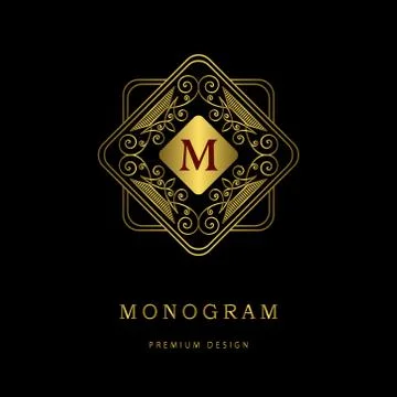 Gold Monogram logo. Abstract style Letter emblems M Stock-Illustration