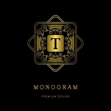 Gold Monogram logo. Abstract style Letter emblems T  스톡 일러스트