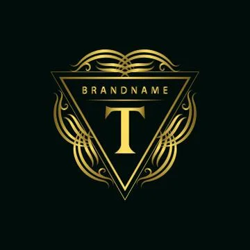 Gold Monogram logos. Abstract style Letter emblem T Stock-Illustration