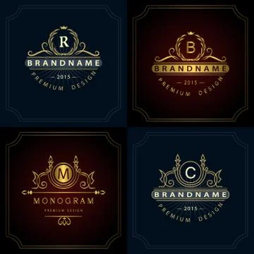 Gold Monogram logos. Abstract style Letter emblems Stock-Illustration