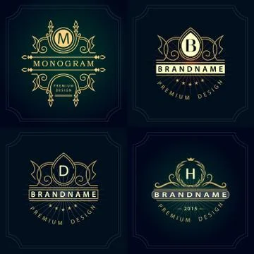 Gold Monogram logos. Abstract style Letter emblems Illustrazione stock