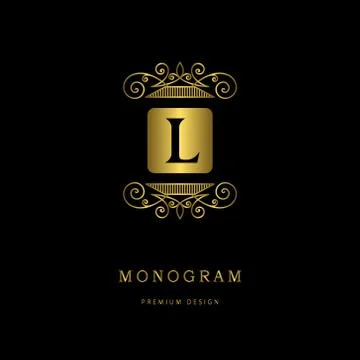 Gold Monogram logos. Abstract style Letter emblems L Stock Illustration