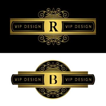 Gold Monogram logos. Abstract style Letter emblems R, B Illustrazione stock