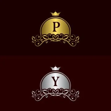 Gold Monogram logos. Abstract style Letter emblems P, Y イラスト素材
