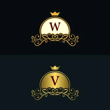 Gold Monogram logos. Abstract style Letter emblems W, V Stock Illustration