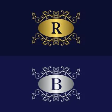 Gold Monogram logos. Abstract style Letter emblems R, B Stock-Illustration