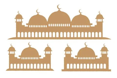 Gold mosque collection isolated on white background.Vector illustration. Stock Illustration