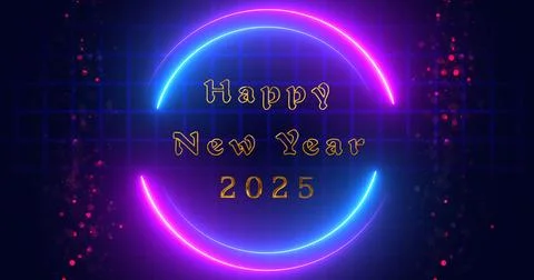 Gold motion graphics glittering neon circle Happy New Year 2026 wishing bg... Stock Illustration