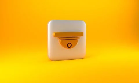 Gold Motion sensor icon isolated on yellow background. Silver square button. 3D 스톡 일러스트