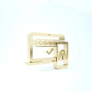 Gold Multi factor, two steps authentication icon isolated on white background Stock Illustration