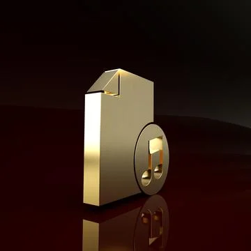 Gold Music book with note icon isolated on brown background. Music sheet with Illustrazione stock