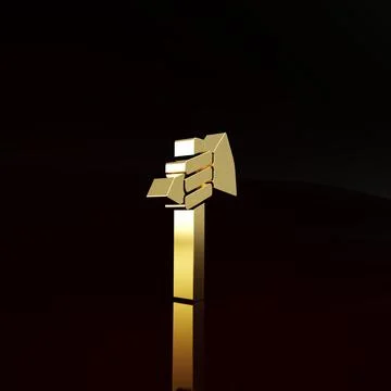 Gold Native american tomahawk axe icon isolated on brown background. Minimali Stock Illustration