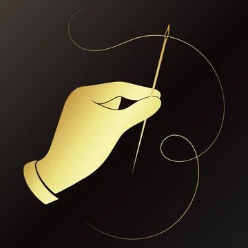 Gold needle and thread in hand Stock Illustration
