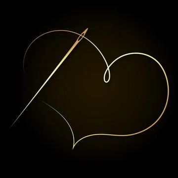 Gold needle and thread in the shape of a heart Stock Illustration