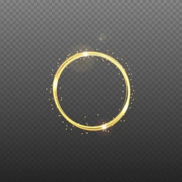 Gold neon round frame with lights effects. Isolated on black transparent ba.. Stock Illustration
