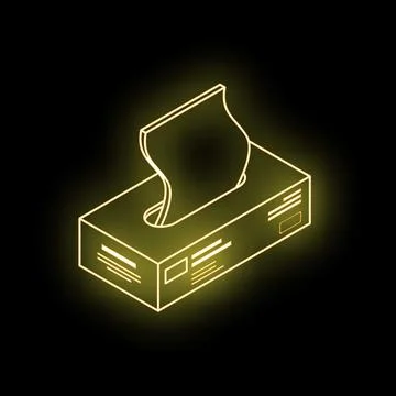 Gold neon tissue box icon on black background Stock Illustration