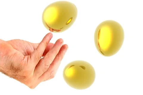 Gold nest egg in hand render concept image Stock Illustration