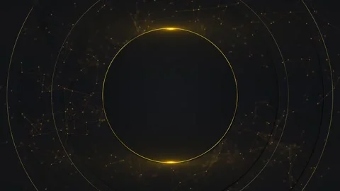 Gold network circle frame background dark center, glowing ring, polygon nodes Stock Footage 333979842
