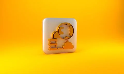 Gold Network cloud connection icon isolated on yellow background. Social Stock Illustration