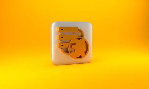 Gold Network cloud connection icon isolated on yellow background. Social Stock Illustration