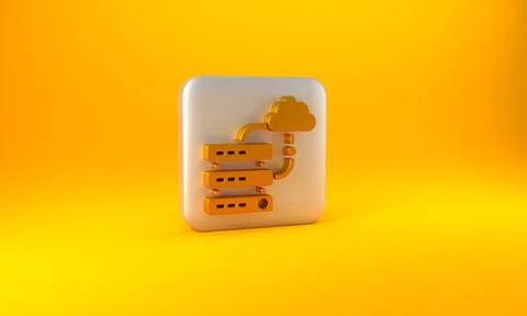Gold Network cloud connection icon isolated on yellow background. Social Illustrazione stock