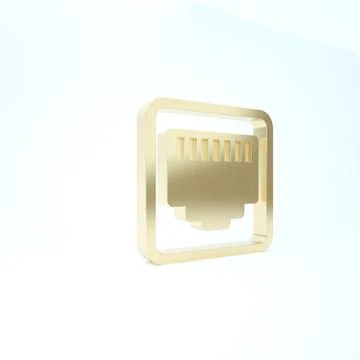 Gold Network port - cable socket icon isolated on white background. LAN, ethe Stockillustratie