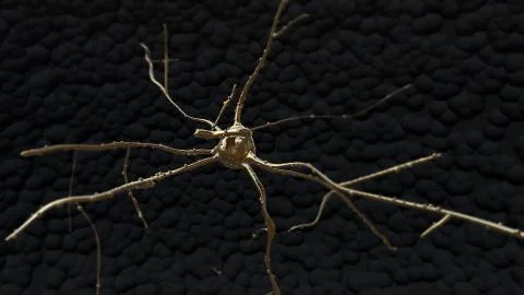 Gold Neuron cell inside the brain in motion Illustrazione stock