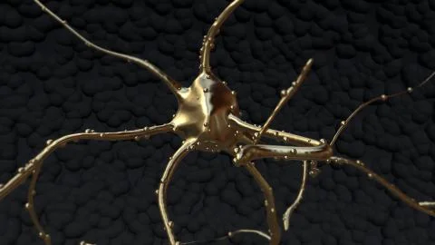 Gold Neuron cell inside the brain in motion Stock Illustration