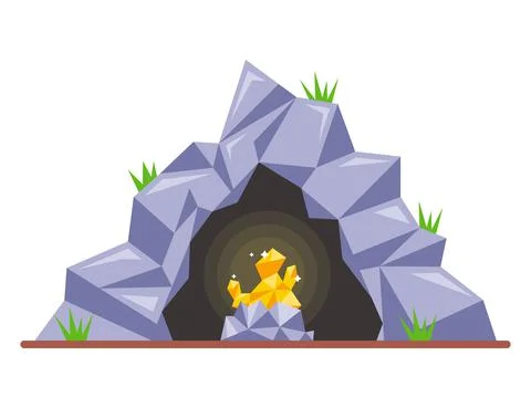 Gold nugget in a dark cave. Stock Illustration