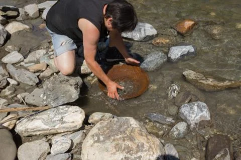 Gold Nugget mining from the River Stock Photos