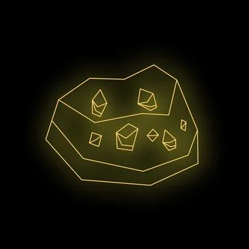 Gold nuggets embedded in rock glowing on black background Stock Illustration