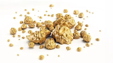 Gold nuggets isolated on white background. 3D illustration Stock Illustration