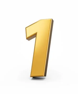 Gold number 1 One isolated white background. shiny 3d number 1 made of gold.. Stock Illustration