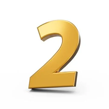 Gold number 2 two isolated white background. shiny 3d number 2 made of gold.. Stock Illustration