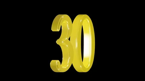 Gold number 30 isolated on alpha channel, seamless loop Stock Footage 75943997