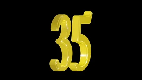 Gold number 35 isolated on alpha channel, seamless loop Stock Footage 75945656