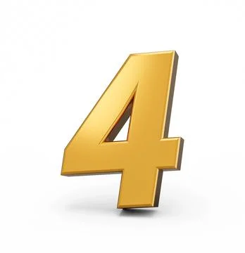 Gold number 4 Four isolated white background. shiny 3d number 4 made of gol.. Stock Illustration