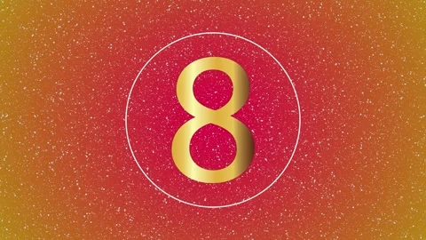 Gold Number 8 with Animated Circle Ring on Glittery Red Background Stock Footage 346116739
