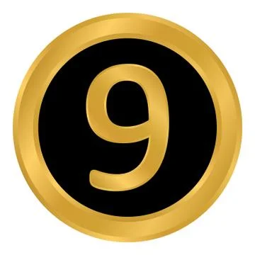 Gold number nine button. Ilustração Stock