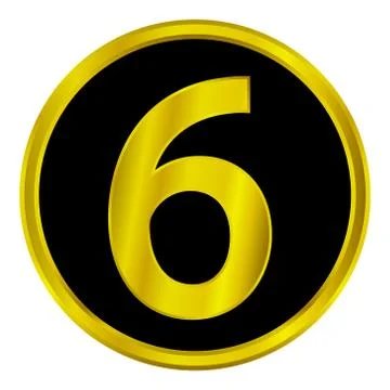 Gold number six button Ilustração Stock