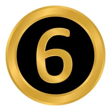 Gold number six button. Ilustração Stock