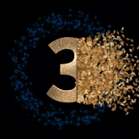Gold Number Three Particle Disintegration Animation Clip Video stock 328898309