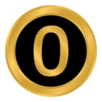 Gold number zero button. Ilustração Stock