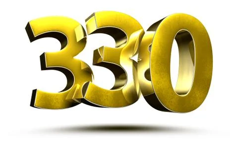 Gold numbers 330 isolated on white background illustration 3D rendering with  Stock Illustration