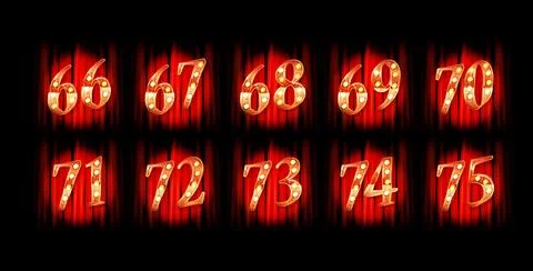 Gold numbers 66-75. Vector illustration Stock Illustration