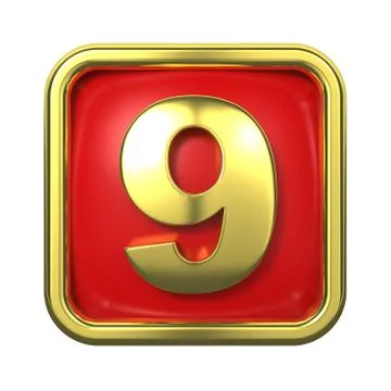 Gold Numbers in Frame, on Red Background. イラスト素材