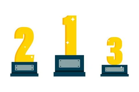 Gold numbers of the winners. Cups. Vector illustration Stock Illustration